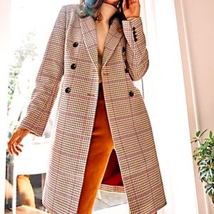 Ann Taylor Petite Checked Double Breasted Coat SP